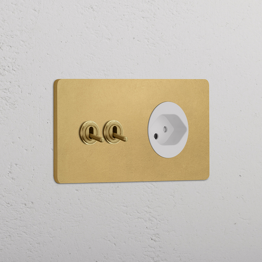 Grove Double 2x Toggle & Swiss Type J Socket - Antique Brass | White