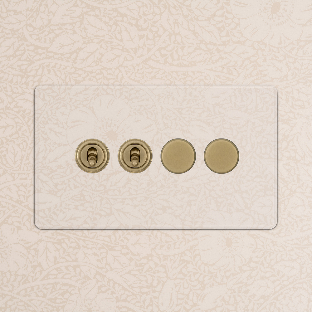 4G 2x Toggle Switch & 2x Dimmer Switch - Clear Antique Brass