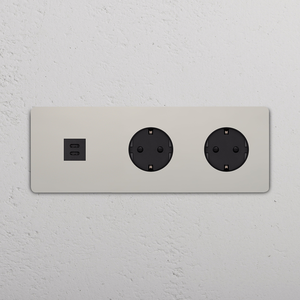 Grove Triple USB-C 30W & 2x Schuko Type F Socket - Polished Nickel | Black