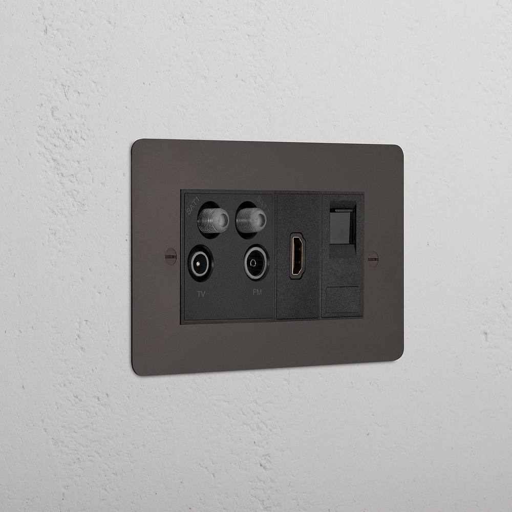 Double Aerial & HDMI & CAT6 Socket - Bronze | Black