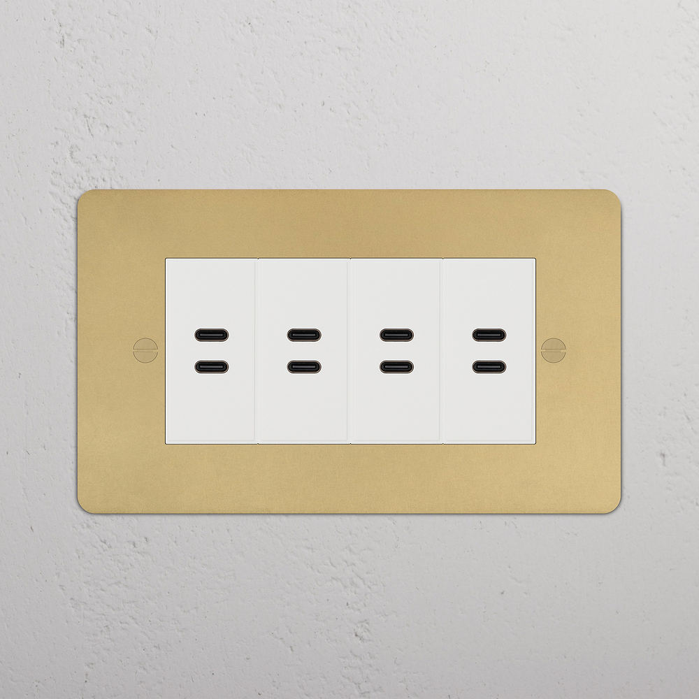 Double 8x USB-C Socket - Antique Brass | White
