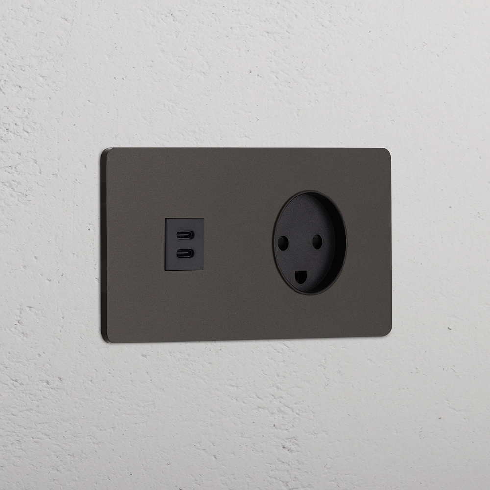 Grove Double USB-C 30W & Danish Type K Socket - Bronze | Black