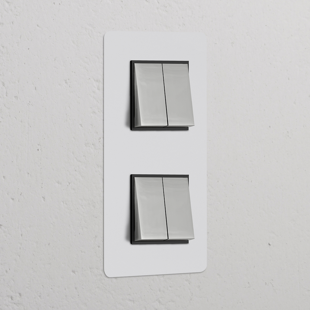 Kew Double 4x Vertical Rocker Switch - Paintable Polished Nickel | Black