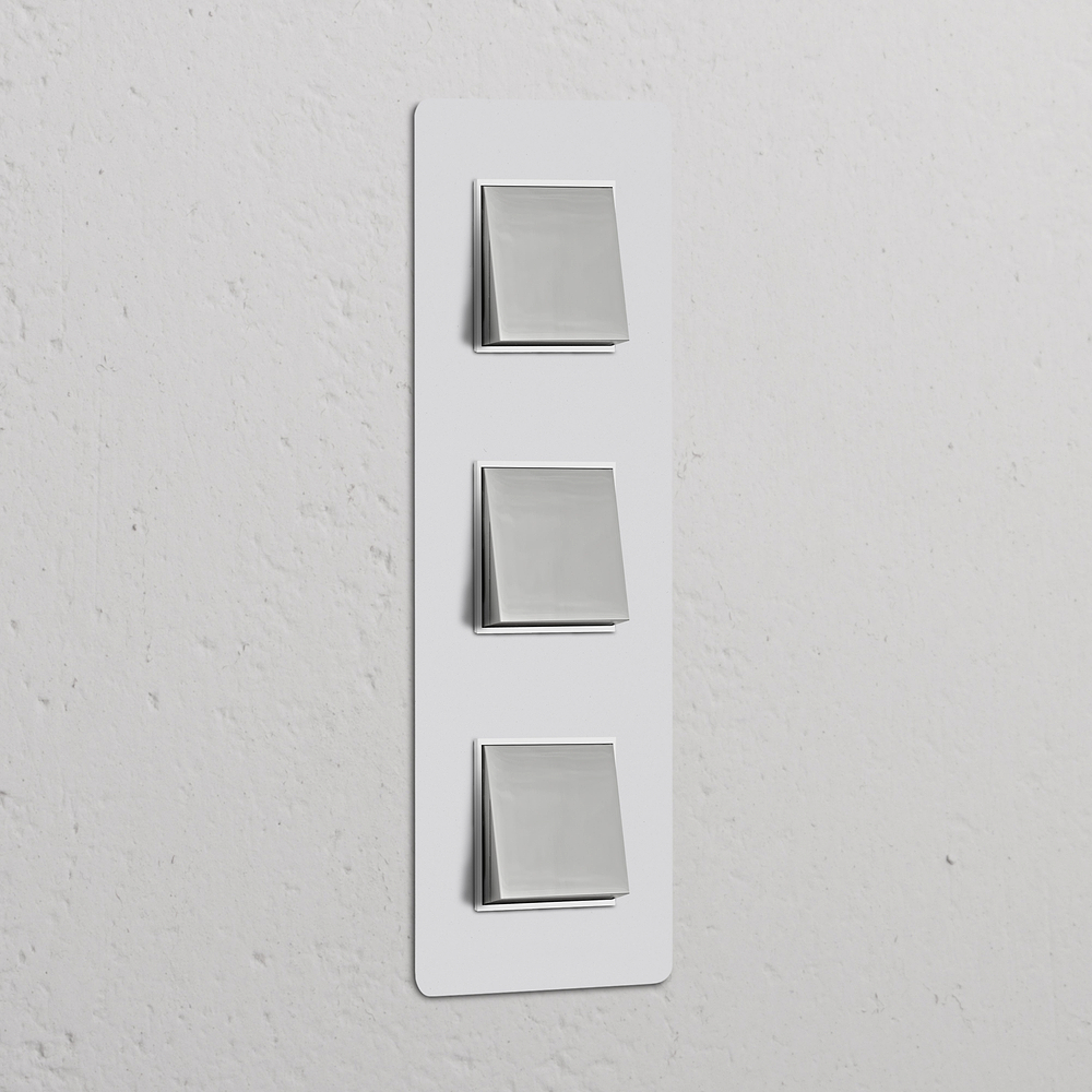 Kew Interrupteur Carré Vertical x3 (Plaque Triple) – Nickel Poli à Peindre | Blanc
