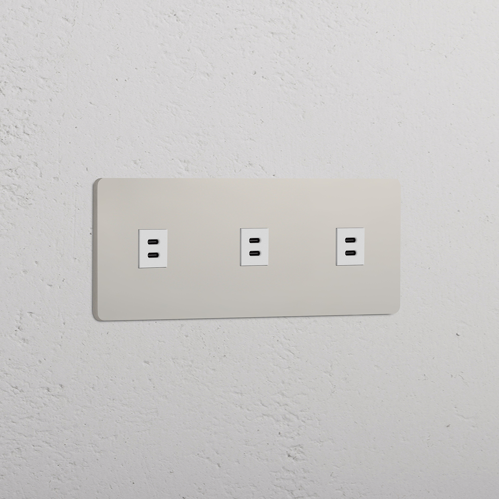 Grove Prise USB-C 30 W x3 (Plaque Triple) - Nickel Poli | Blanc