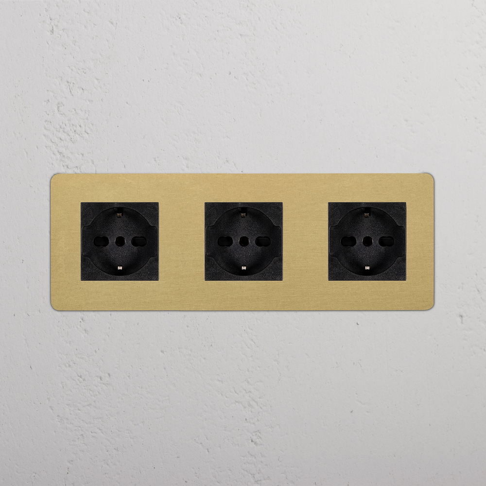 Kew Triple 3x Schuko/Bipasso Socket - Antique Brass | Black