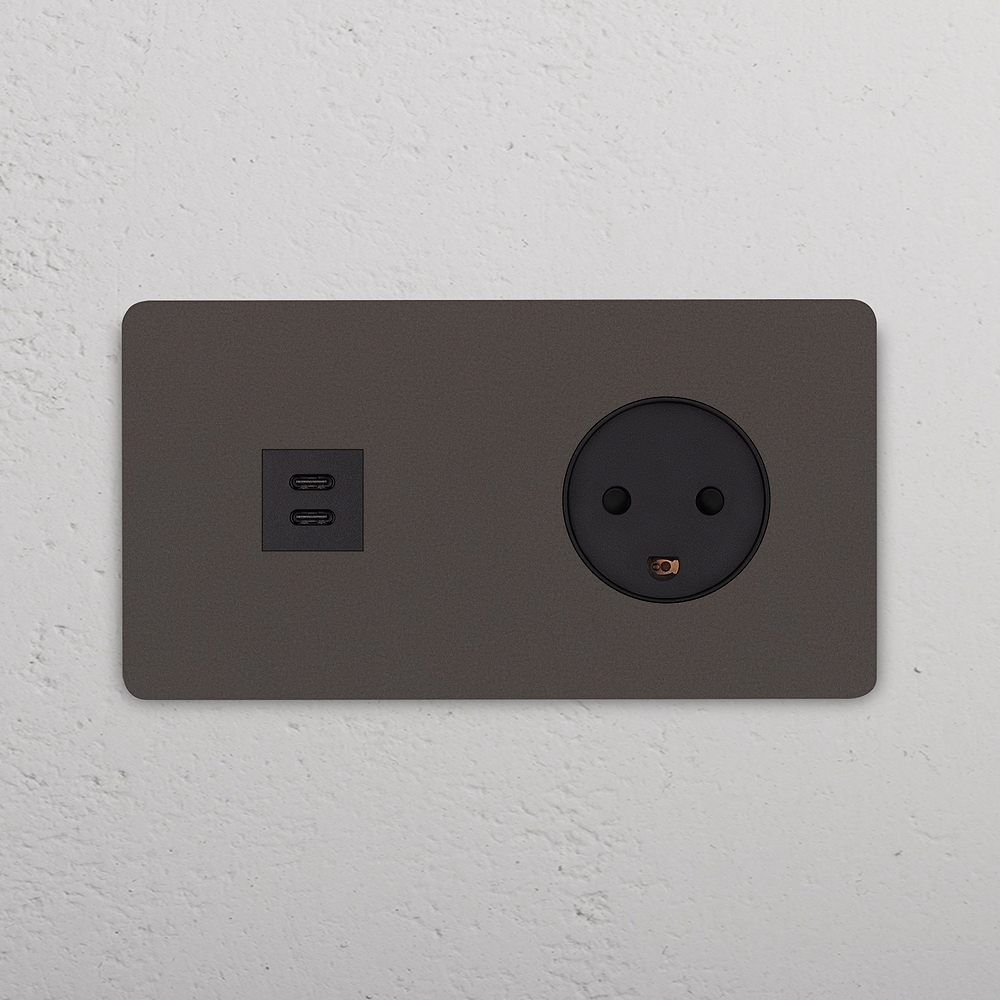 Grove Double USB-C 30W & Danish Type K Socket - Bronze | Black