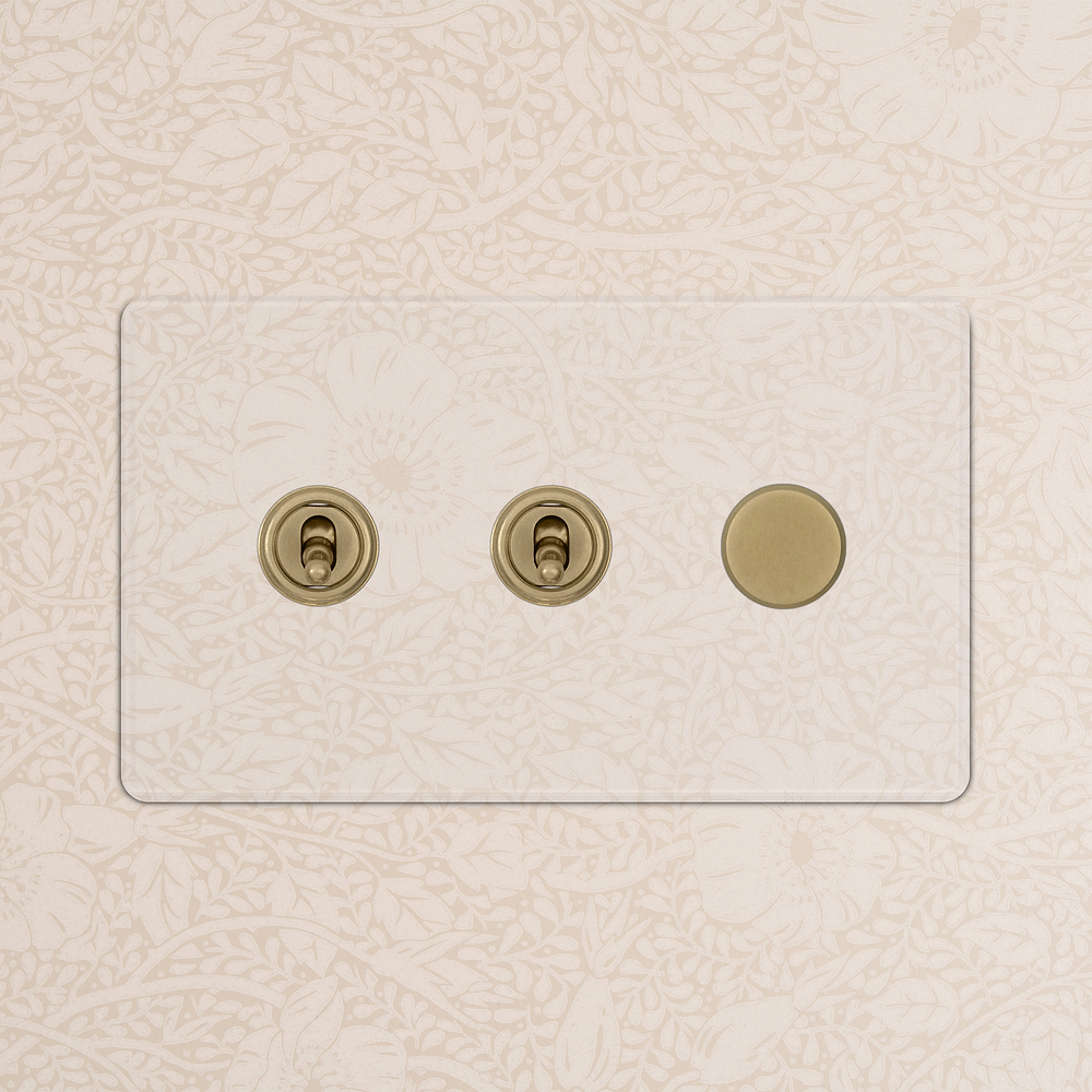 3G 2x Toggle Switch & Dimmer Switch - Clear Antique Brass