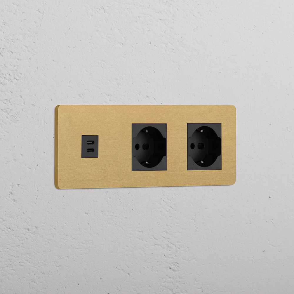 Grove Triple USB-C 30W & 2x Schuko/Bipasso Socket - Antique Brass | Black