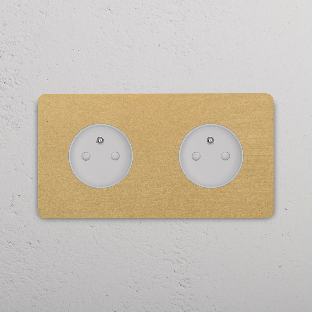 Grove Double 2x French/Belgian Type E Socket - Antique Brass | White