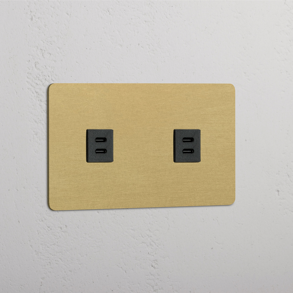 Kew Dubbele 2x USB-C 30 W voedingsmodule - Antiek messing - Zwart