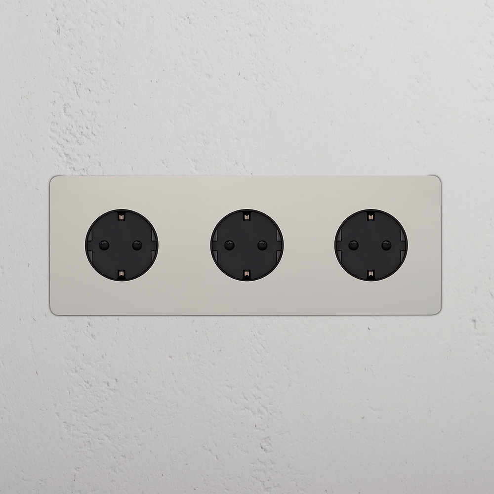 Kew Triple 3x Schuko Type F Socket - Polished Nickel | Black