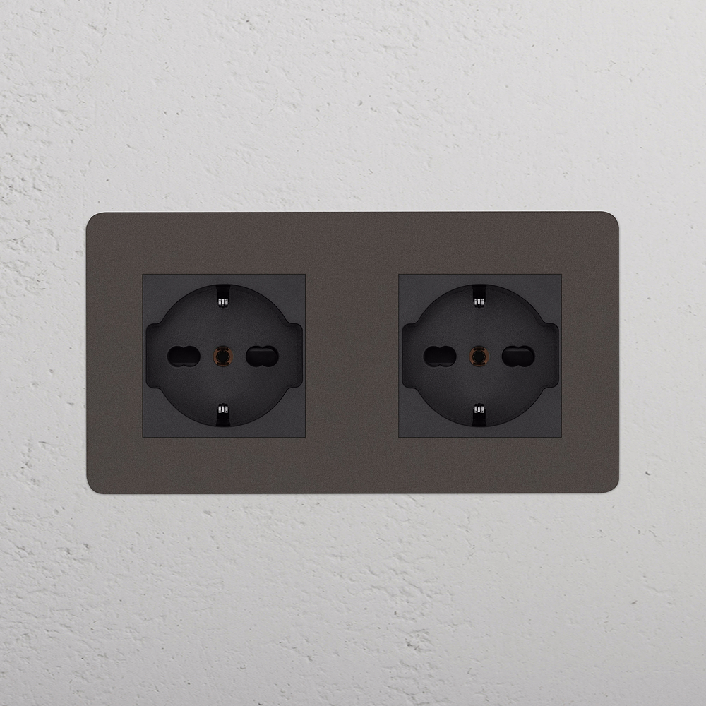 Kew Double 2x Schuko/Bipasso Socket - Bronze | Black