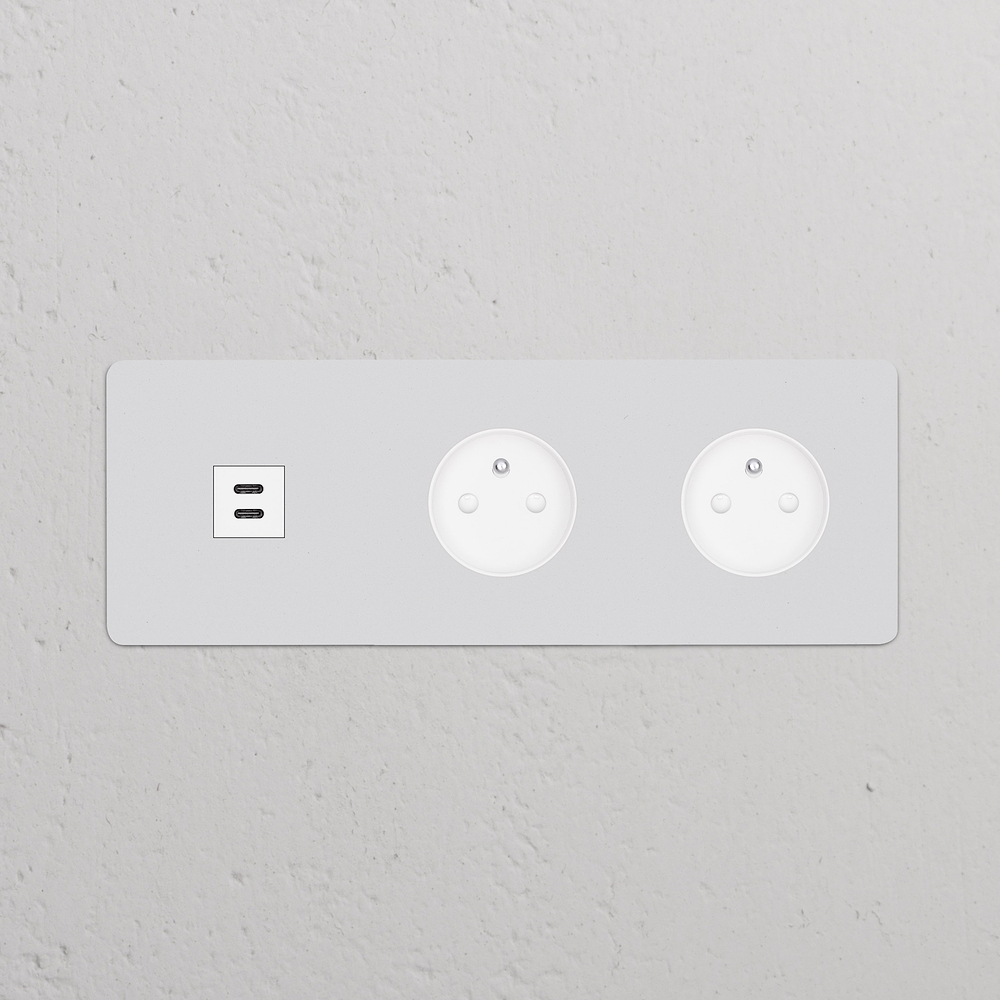 Kew Triple USB-C 30W & 2x French/Belgian Type E Socket - Paintable | White