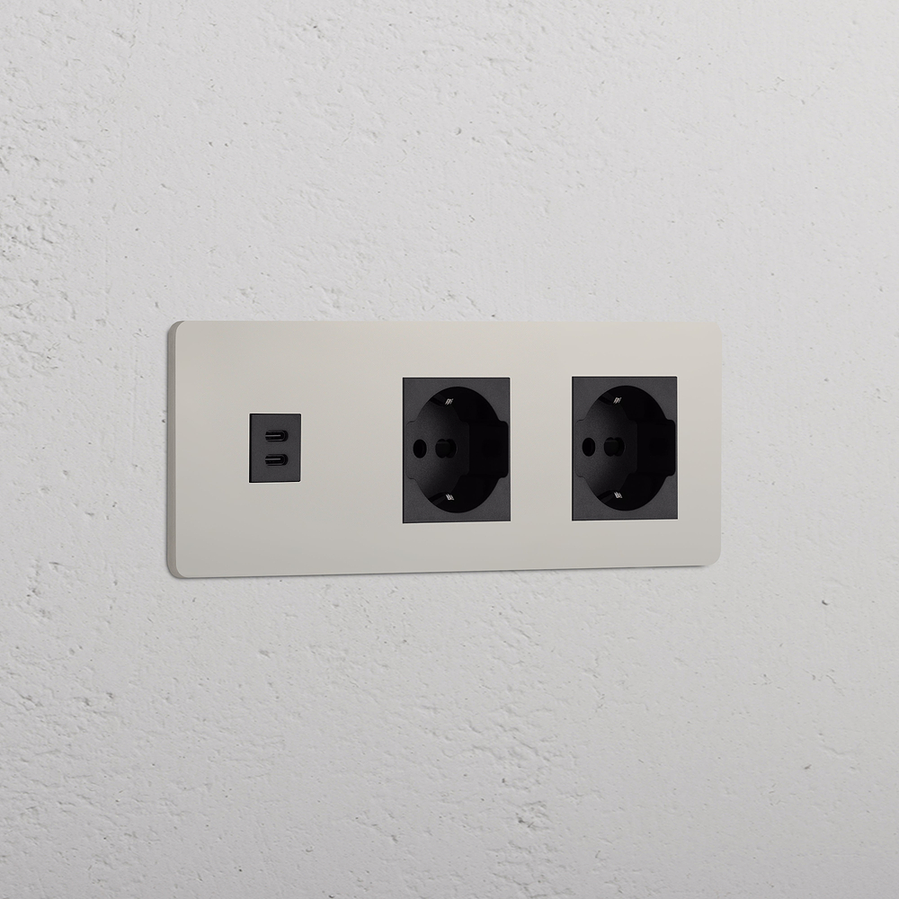 Grove Triple USB-C 30W & 2x Schuko/Bipasso Socket - Polished Nickel | Black