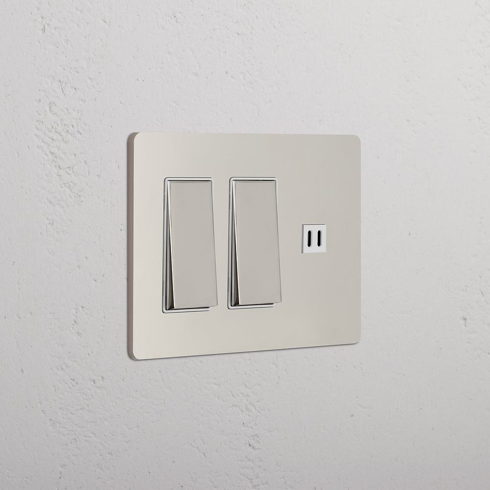 Grove 3G 2x Rocker Switch & Fast Charge USB - Polished Nickel White