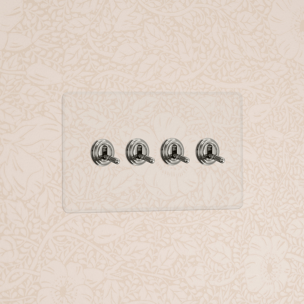 Kew Interrupteur à Levier x4 (Plaque Double) – Nickel Poli à Transparence