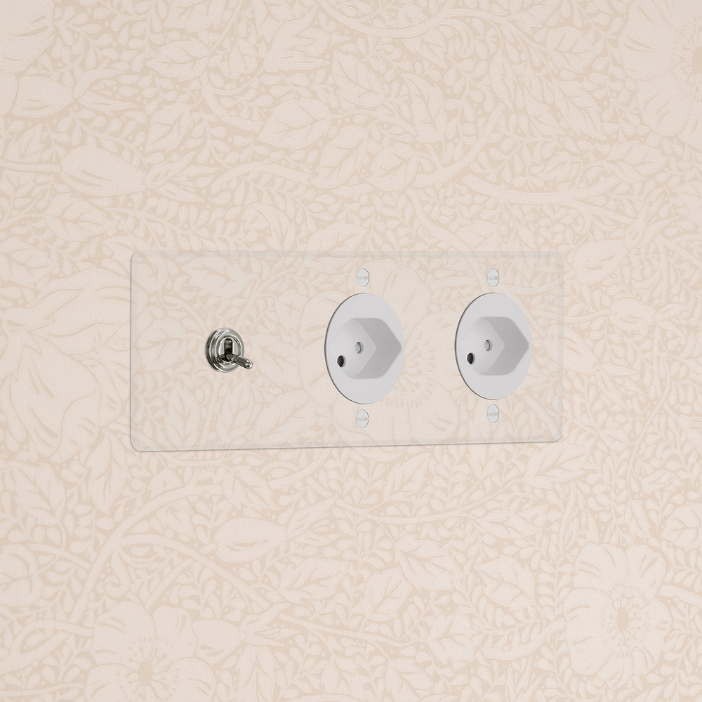Kew Triple Toggle & 2x Swiss Type J Socket - Clear Polished Nickel | White