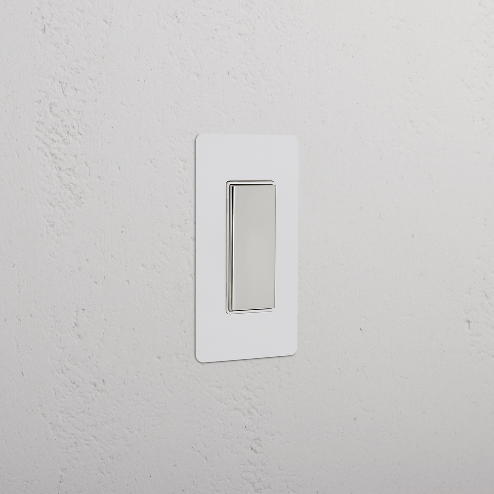 Kew 1G Center Retractive Rocker Switch - Paintable Polished Nickel White
