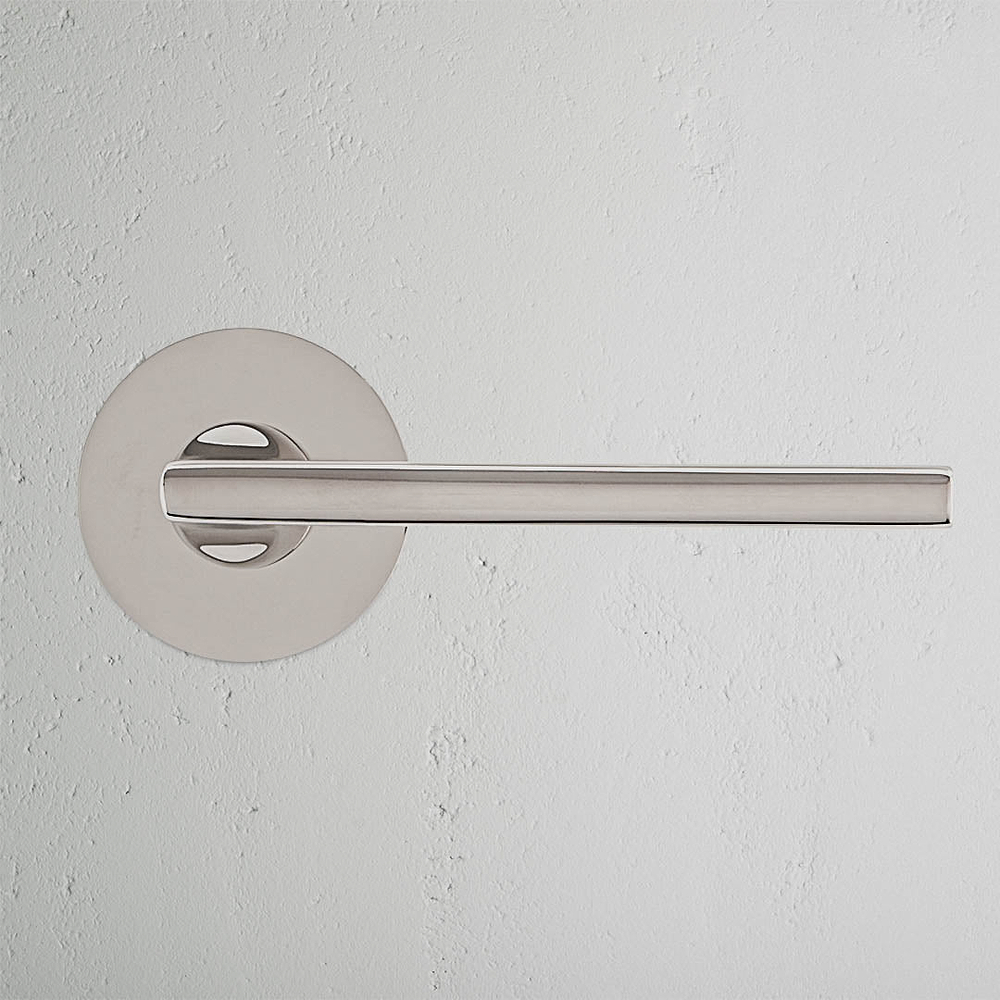 Clayton Unsprung Door Handle With Flush Rose - Polished Nickel