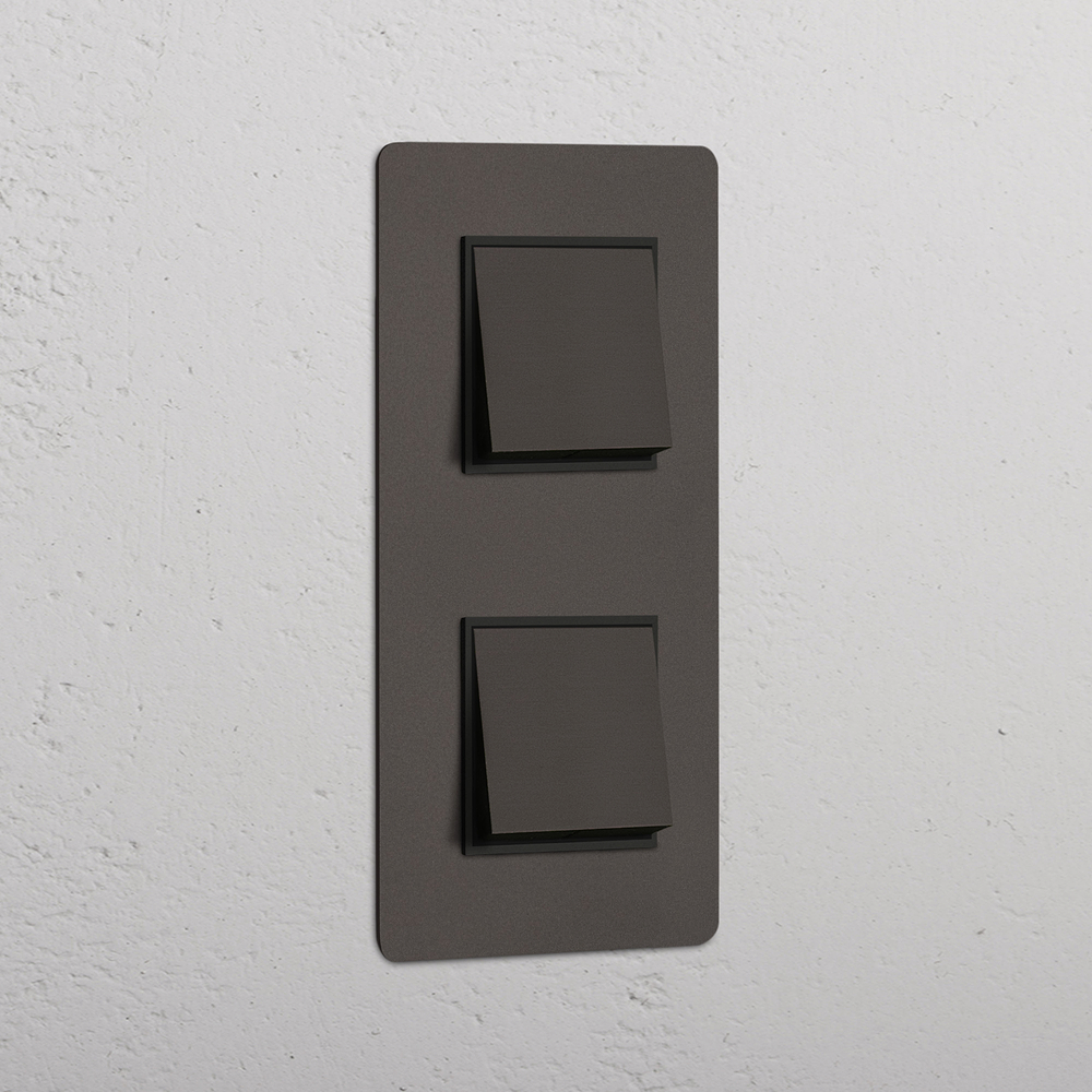 Kew Interrupteur Carré Vertical x2 (Plaque Double) - Bronze | Noir
