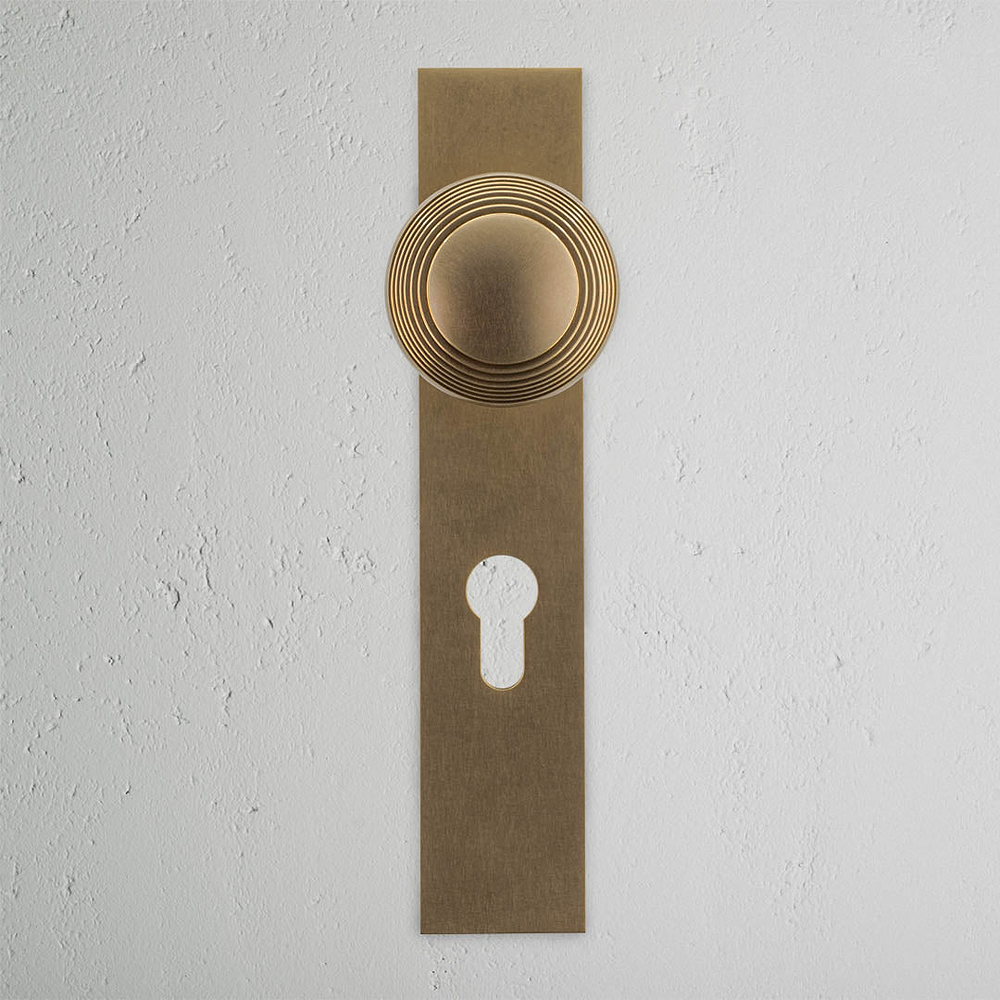 Poplar Long Plate Unsprung Door Knob & Euro Lock – Antique Brass