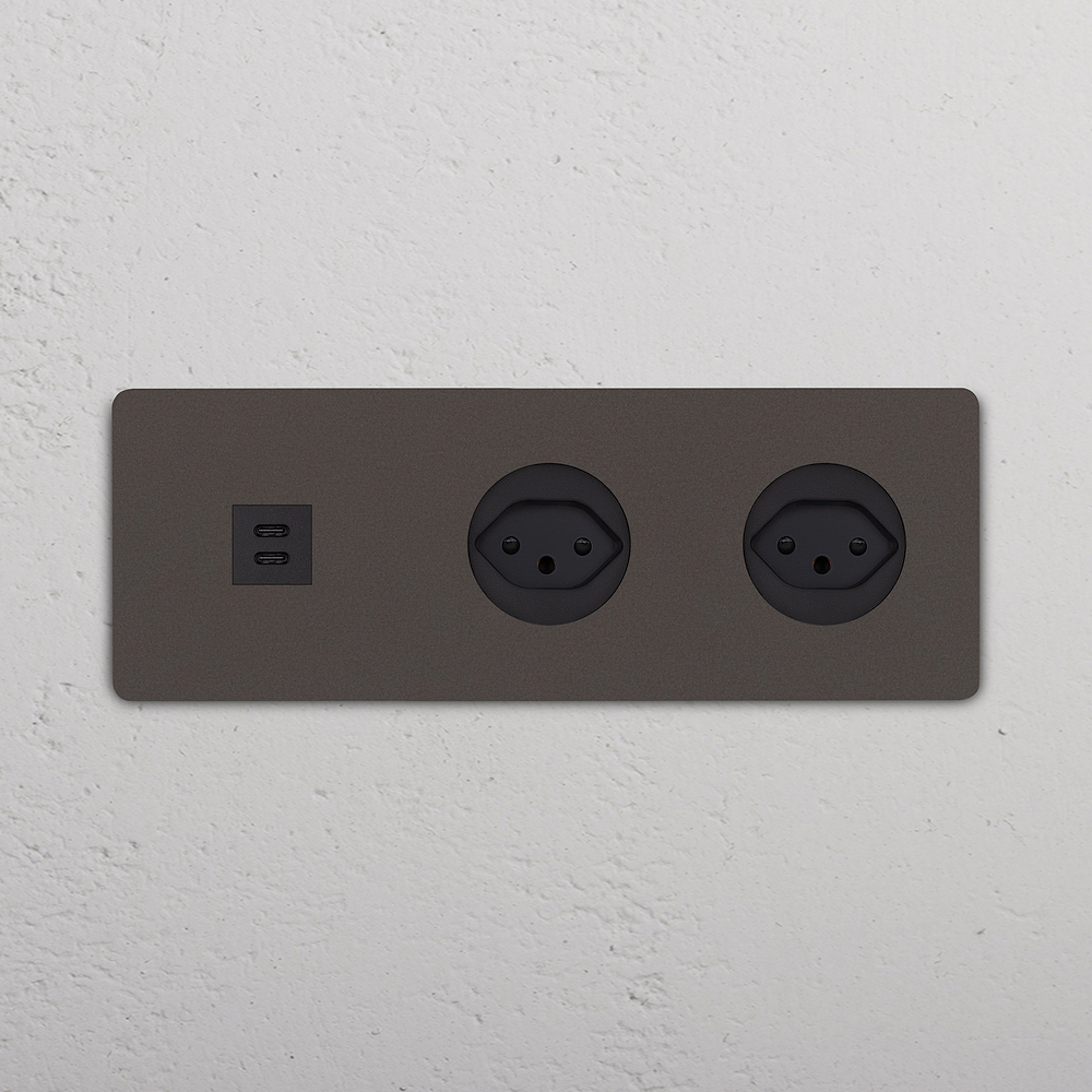 Grove Presa USB-C 30W & Svizzera Tipo J 2x Tripla - Bronzo | Nero