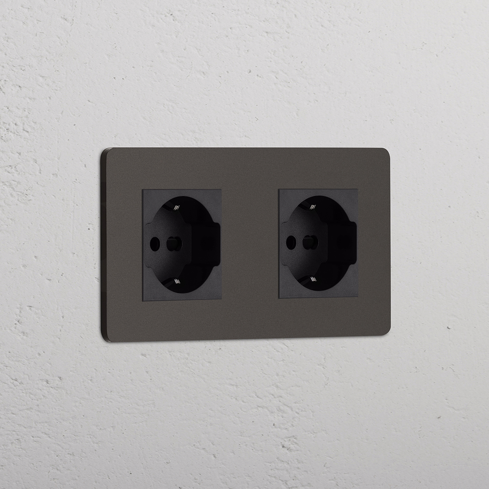 Grove Double 2x Schuko/Bipasso Socket - Bronze | Black