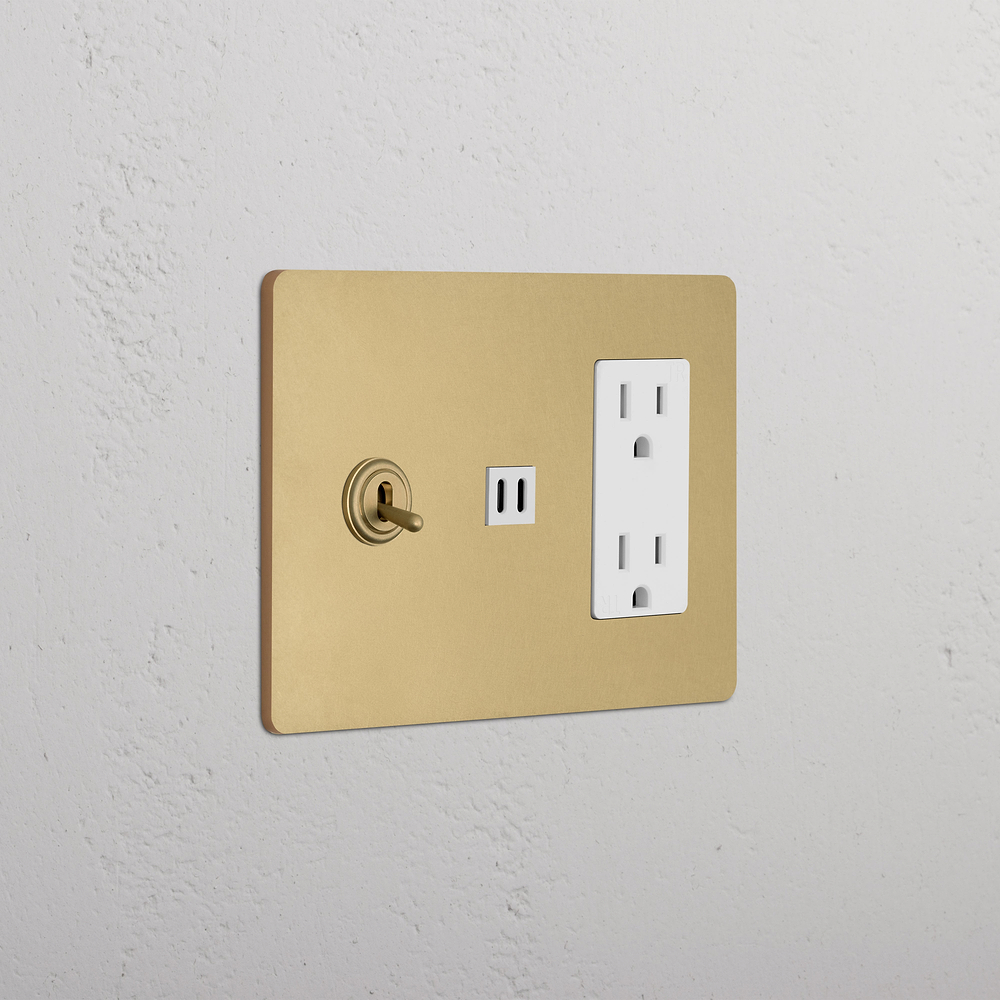 Grove 3G Toggle Switch & Outlet & Fast Charge USB - Antique Brass White