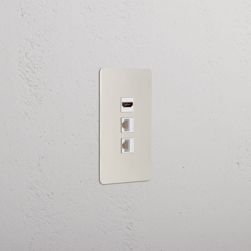 Kew 1G HDMI & 2x CAT6 Keystone - Polished Nickel White