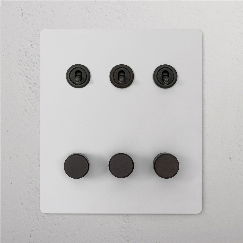 6G 3x Toggle Switch & 3x Dimmer Switch - Paintable Bronze