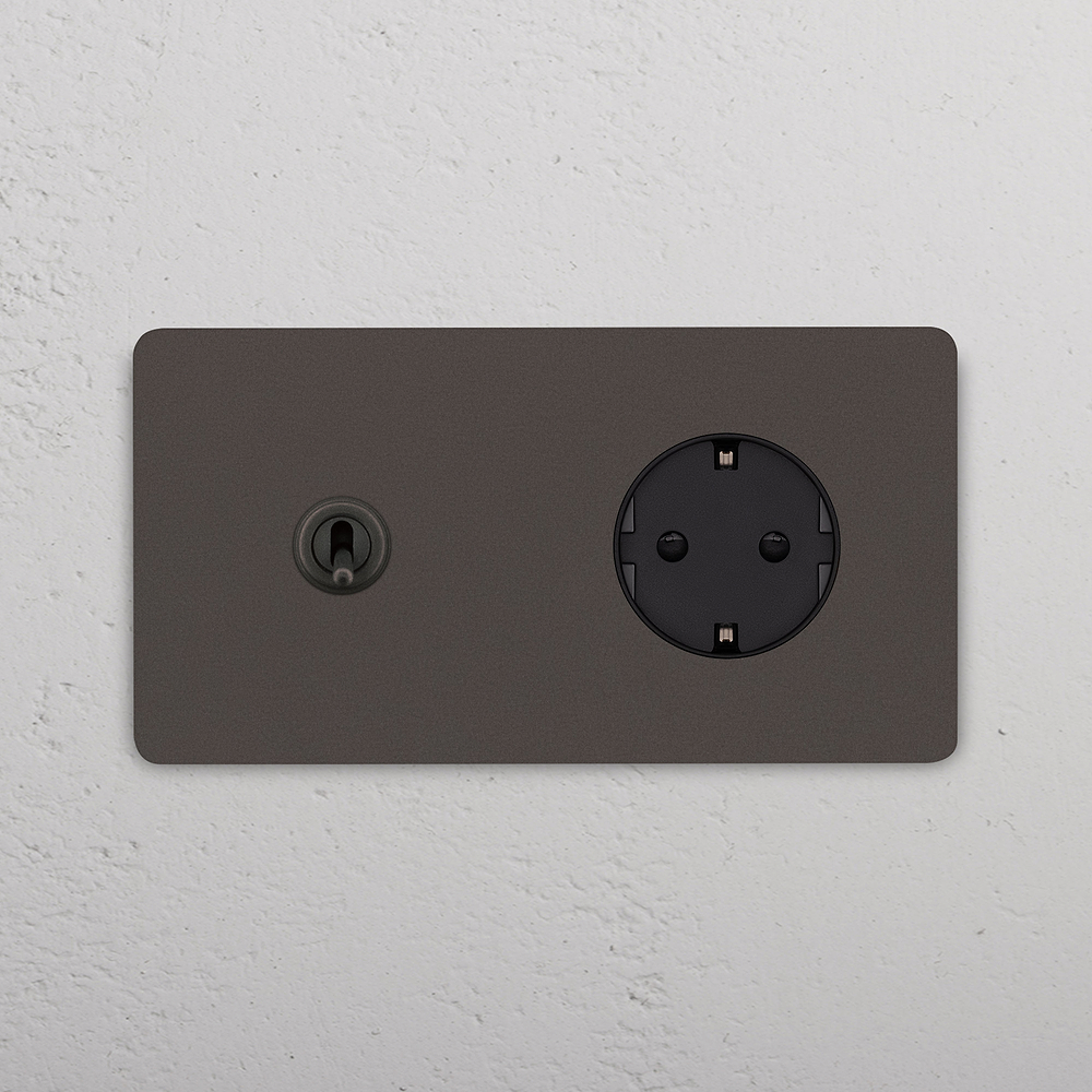 Grove Enchufe con palanca y Schuko tipo F (marco doble) - Bronce | Negro