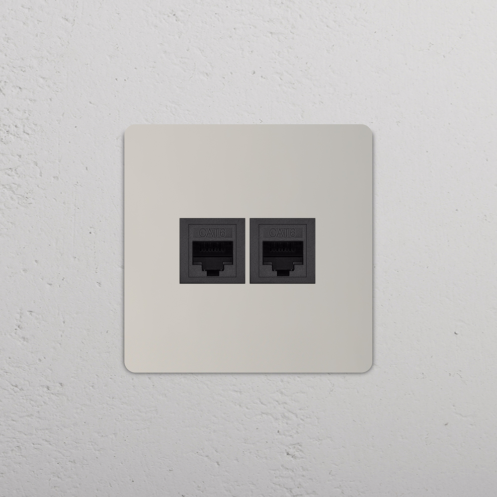 Grove RJ45-Anschluss 2x in Einfachrahmen – Poliertes Nickel | Schwarz