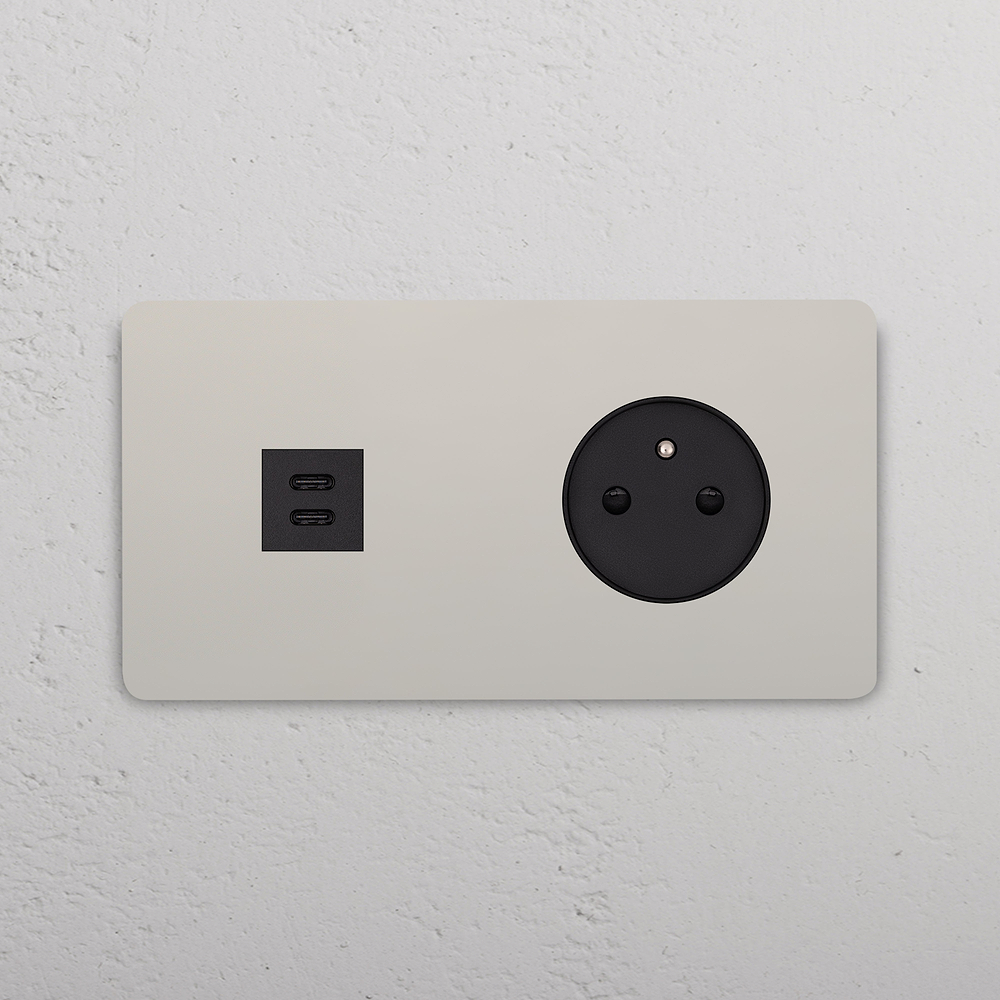 Grove Double USB-C 30W & French/Belgian Type E Socket - Polished Nickel | Black