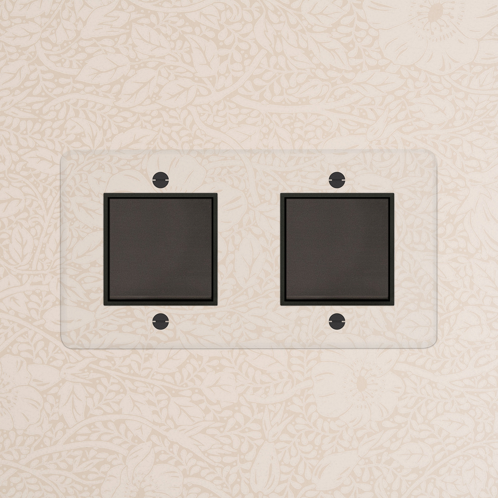 Kew Interrupteur Carré x2 (Plaque Double) – Bronze à Transparence | Noir