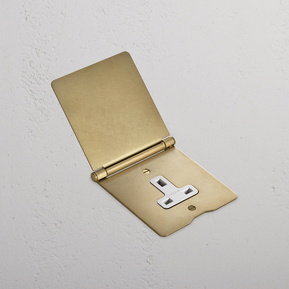 Single 13A Floor Socket - Antique Brass | White