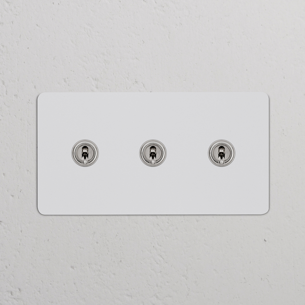 Kew Interrupteur à Levier x3 (Plaque Double) – Nickel Poli à Peindre