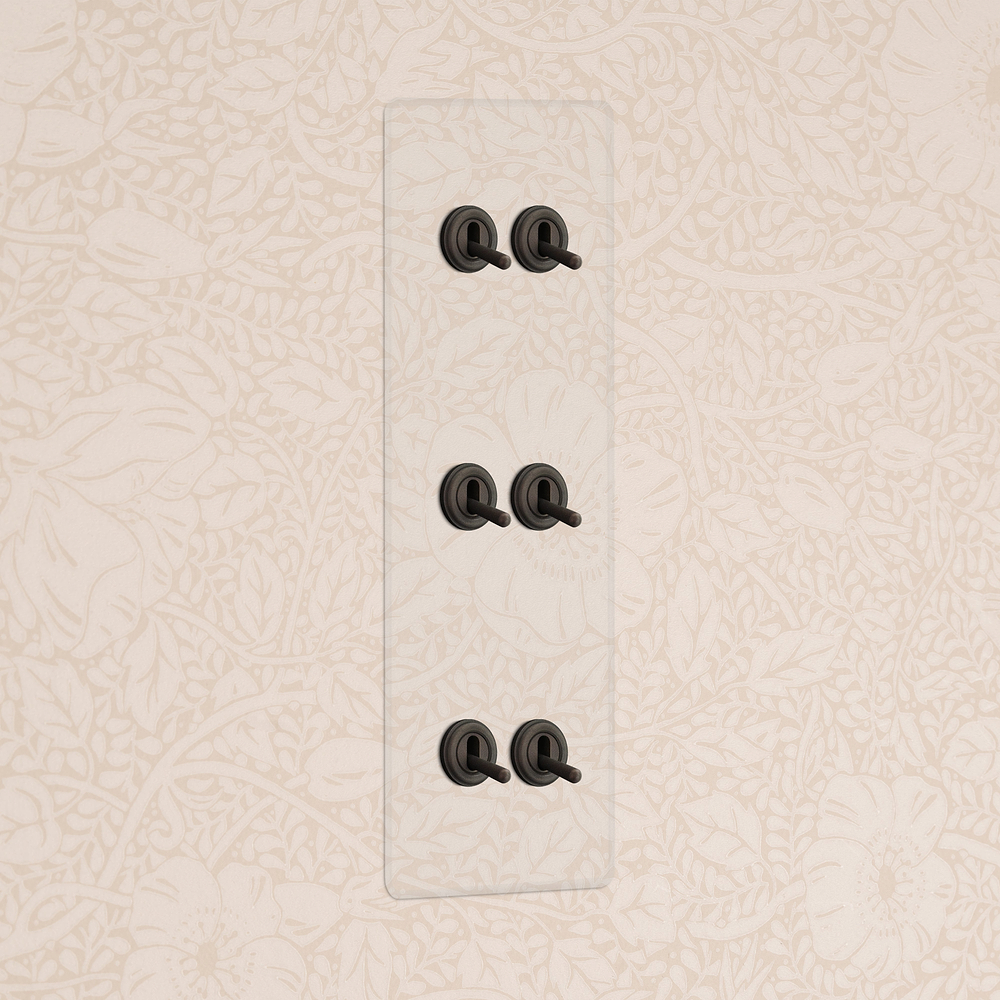 Kew Kipphebelschalter 6x in vertikalem Dreifachrahmen – Transparent + Bronze