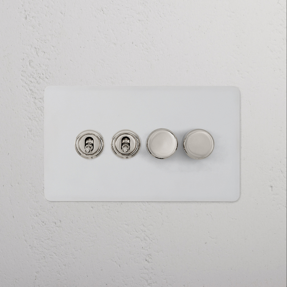 4G 2x Toggle Switch & 2x Dimmer Switch - Paintable Polished Nickel