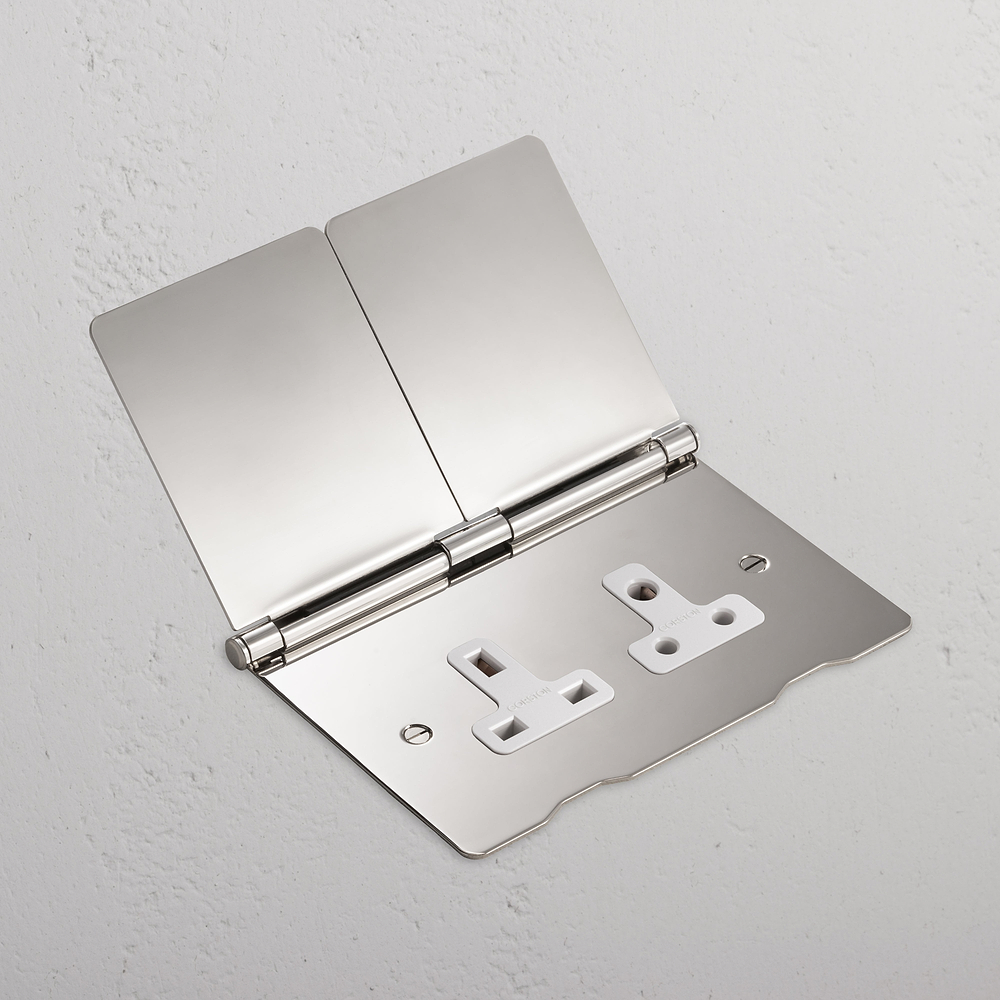 Double 13A & 5A Floor Socket - Polished Nickel | White