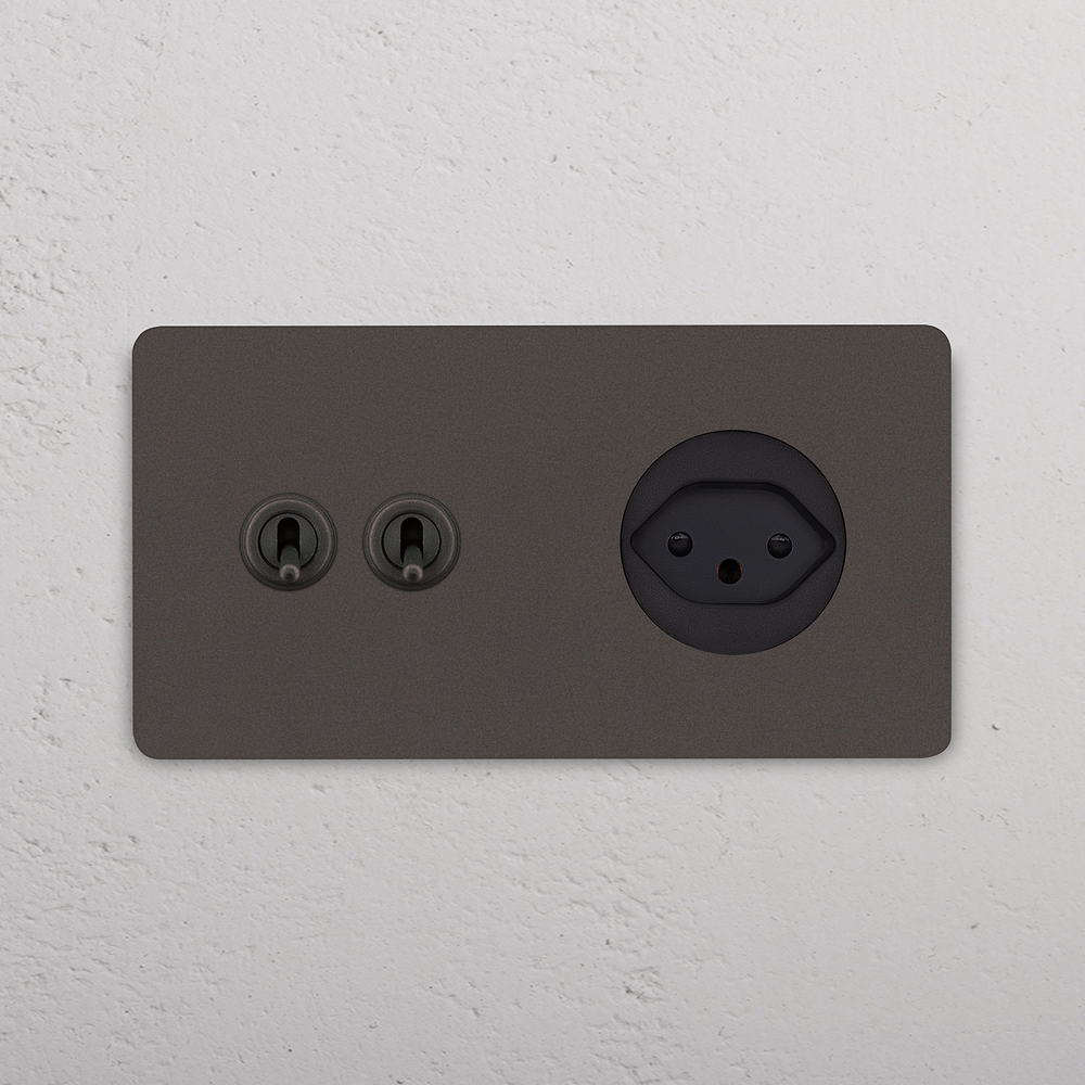 Grove Interruptor de alavanca de duas vias & tomada suíça Tipo J duplo - Bronze | Preto