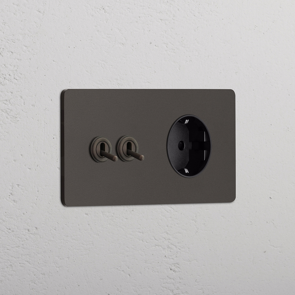 Grove Enchufe con palanca x2 y Schuko tipo F (marco doble) - Bronce | Negro