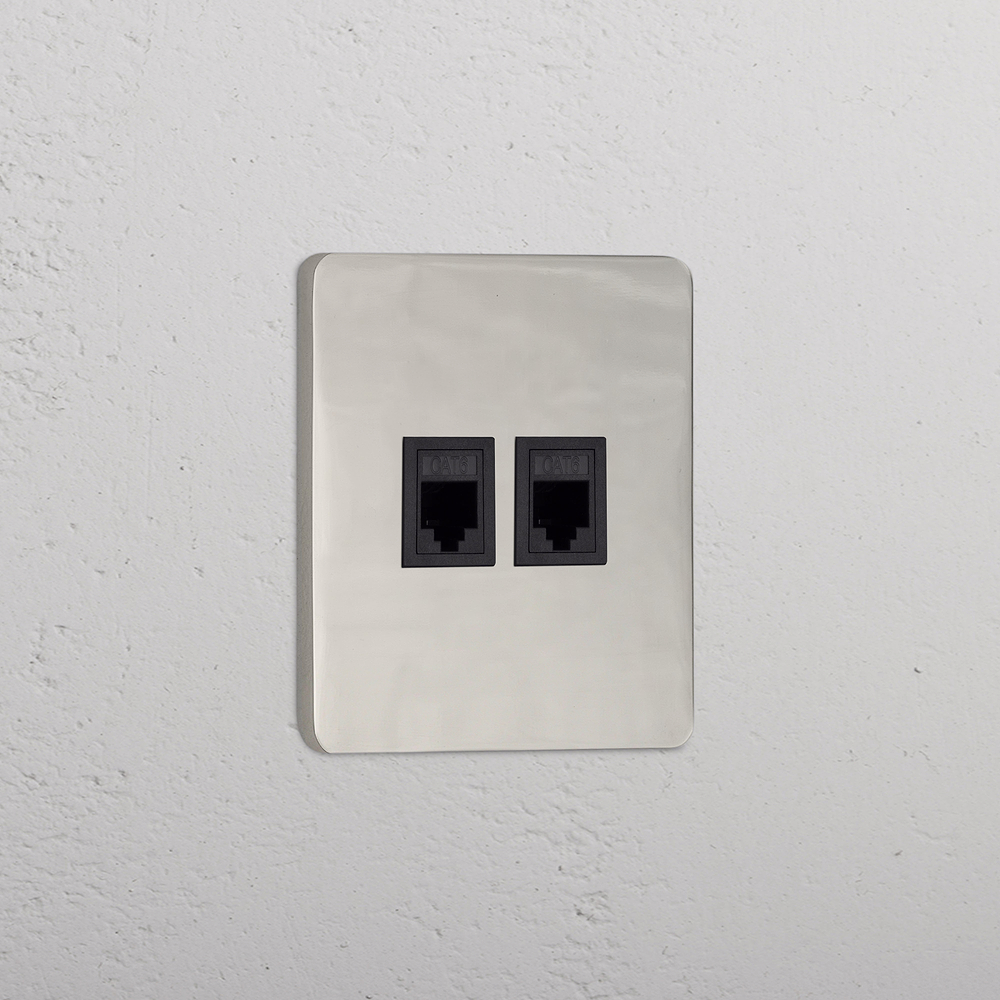 Grove RJ45-Anschluss 2x in Einfachrahmen – Poliertes Nickel | Schwarz