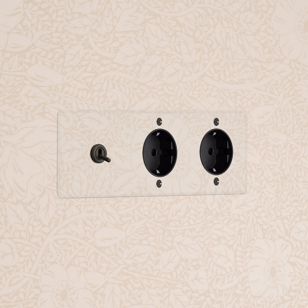Kew Triple Toggle & 2x Schuko Type F Socket - Clear Bronze | Black