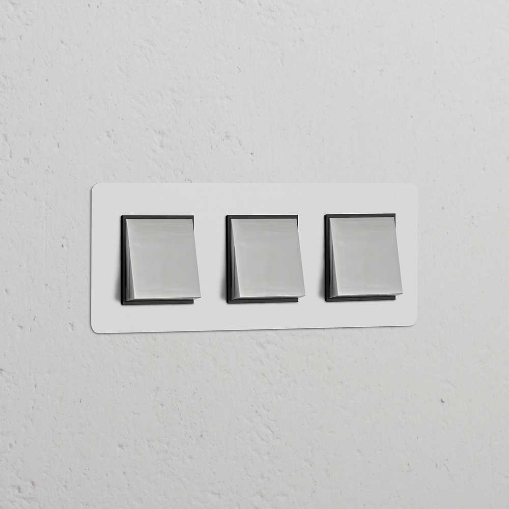 Kew Interrupteur Carré x3 (Plaque Triple) – Nickel Poli à Peindre | Noir