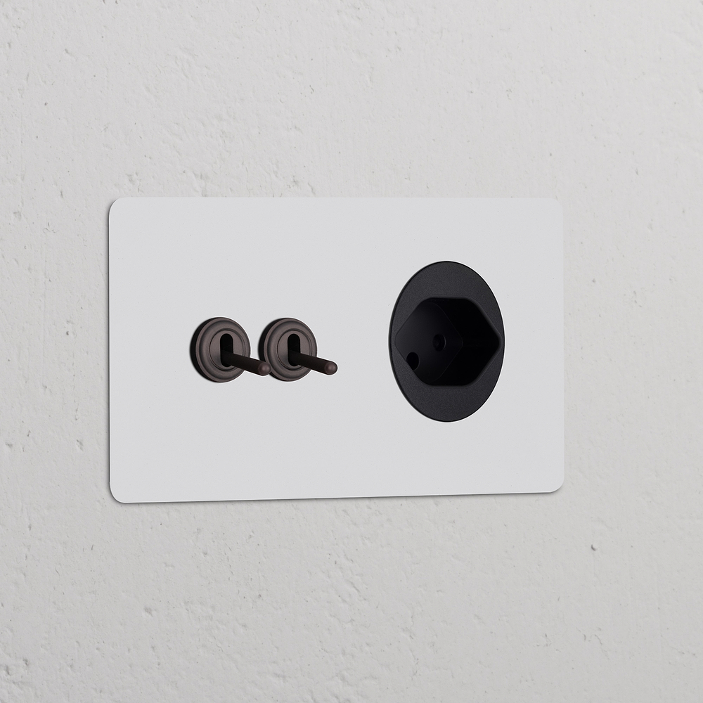Kew Double 2x Toggle & Swiss Type J Socket - Paintable Bronze | Black