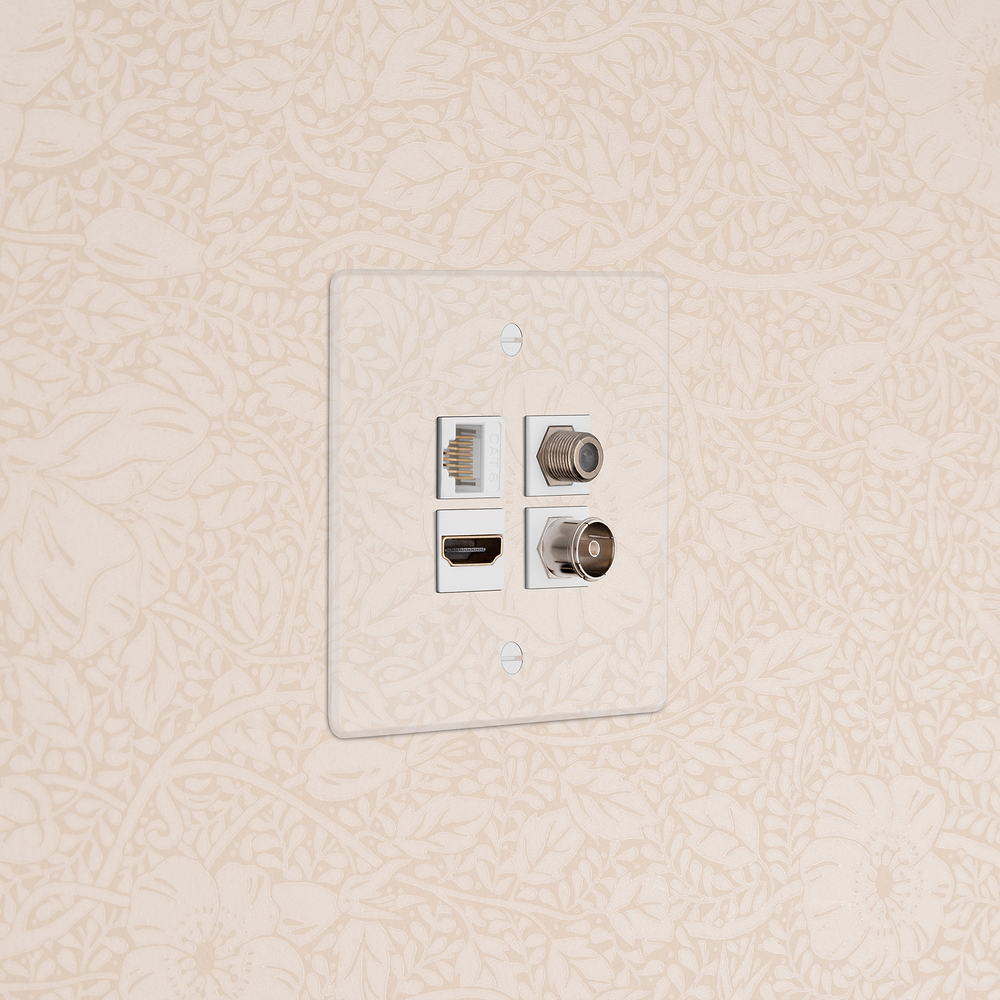 Single TV & Satellite & HDMI & CAT6 Socket - Clear | White