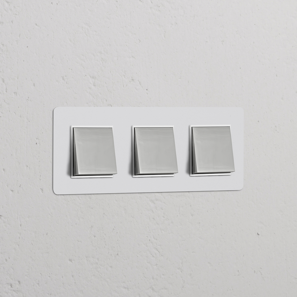 Kew Interrupteur Carré x3 (Plaque Triple) – Nickel Poli à Peindre | Blanc