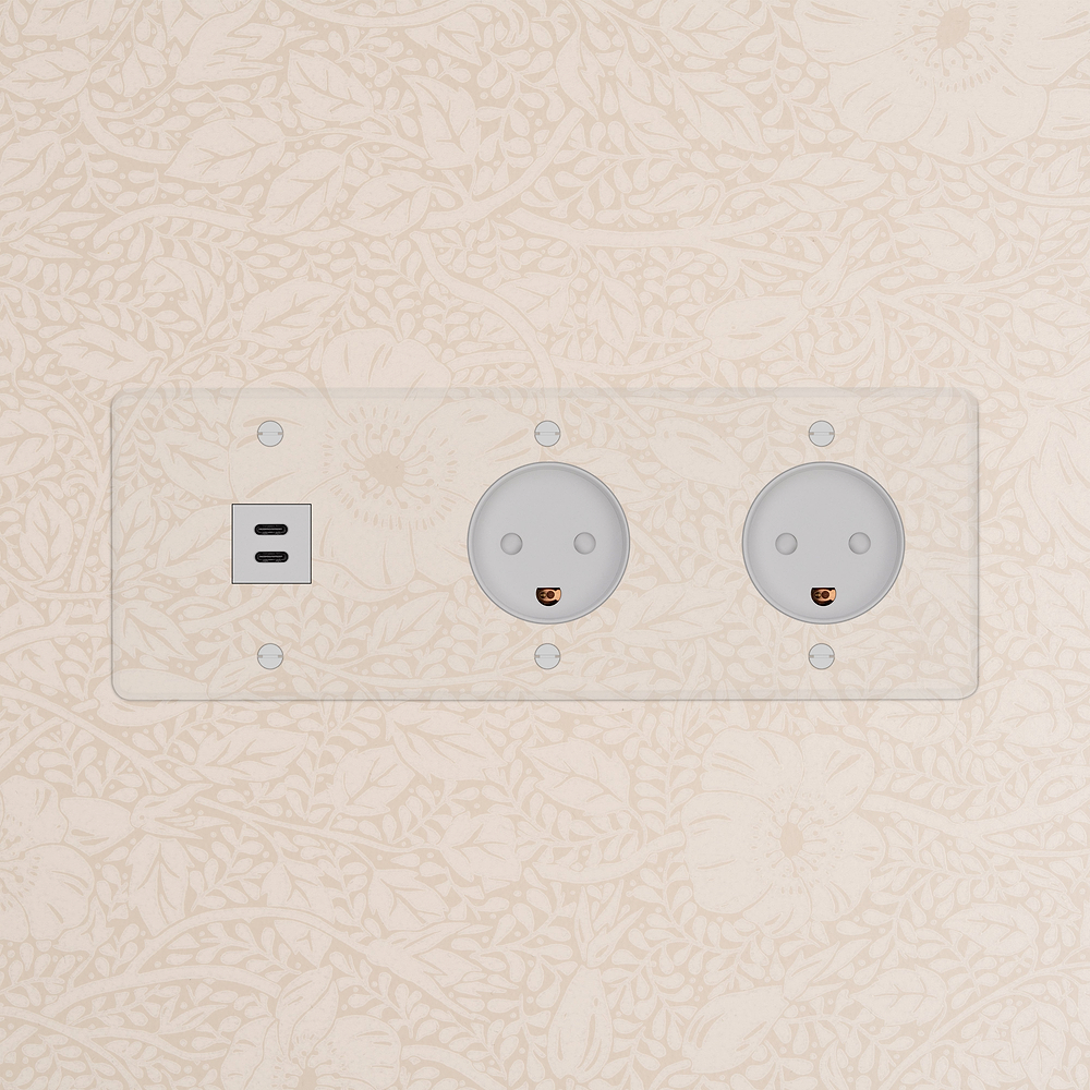 Kew Triple USB-C 30W & 2x Danish Type K Socket - Clear | White