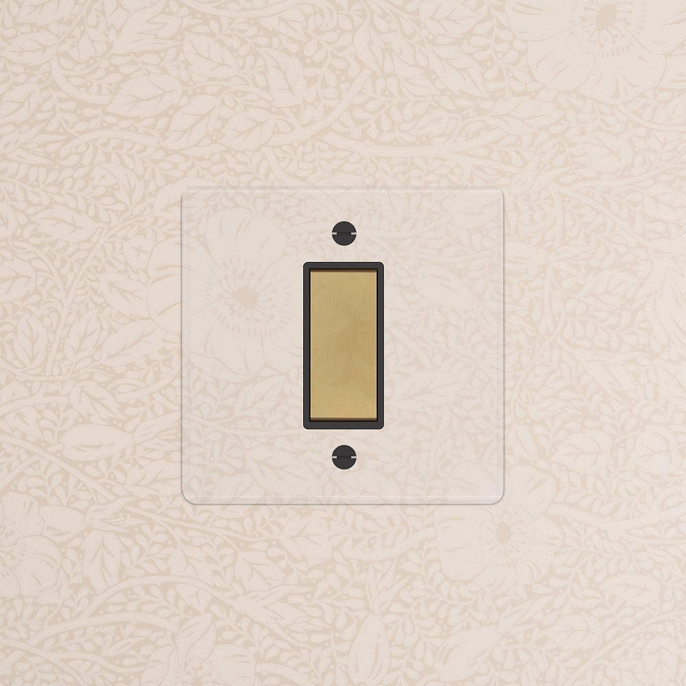 1G Centre Retractive Rocker Switch - Clear Antique Brass | Black